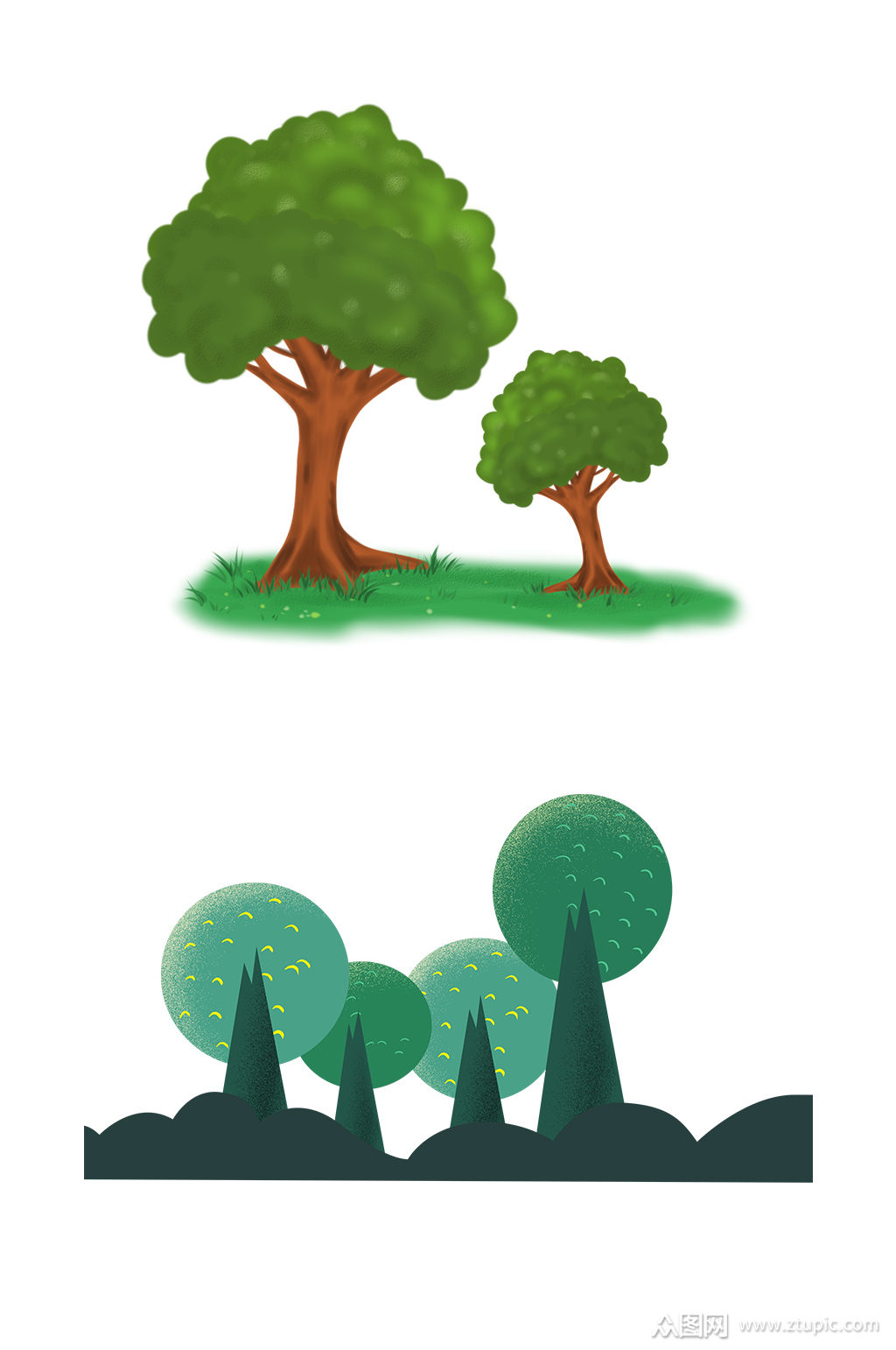 卡通各种绿色的树木矢量