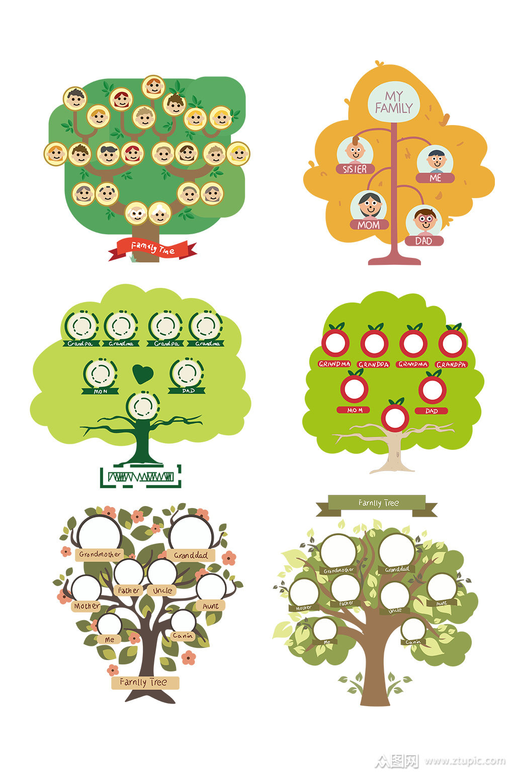 卡通的家庭树相框 大树矢量图装饰素材