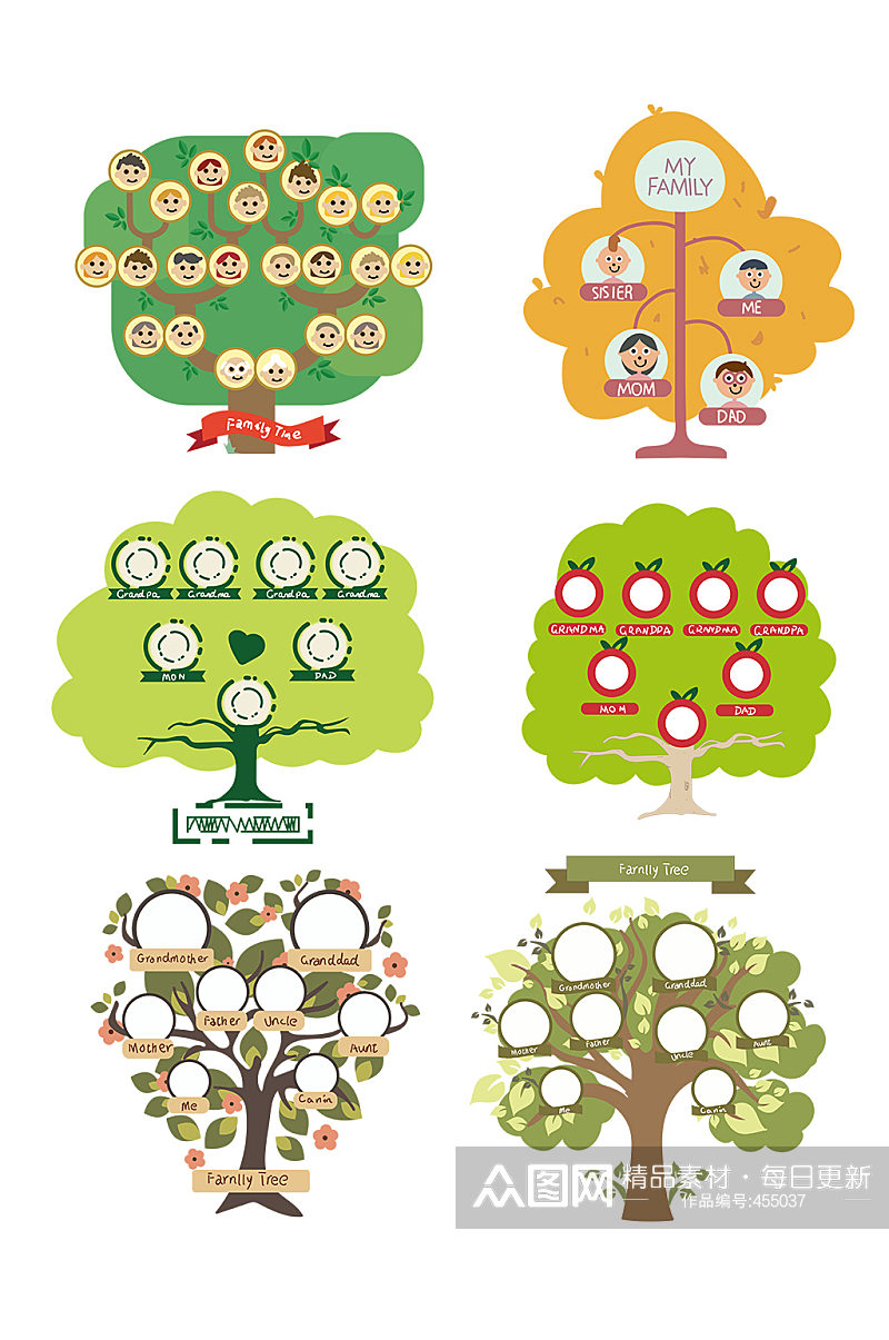 卡通的家庭树相框 大树矢量图装饰素材素材