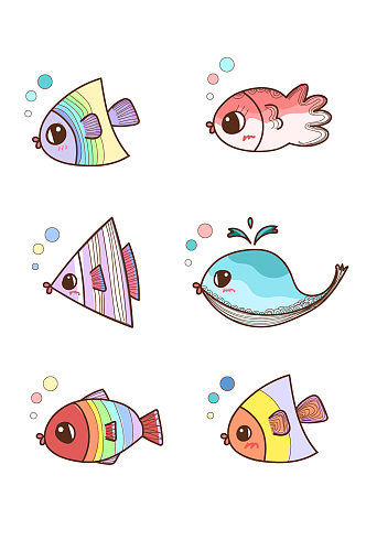 彩色手绘海洋鱼类矢量素材