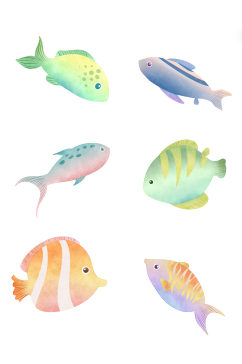 手绘水彩鱼元素海底生物