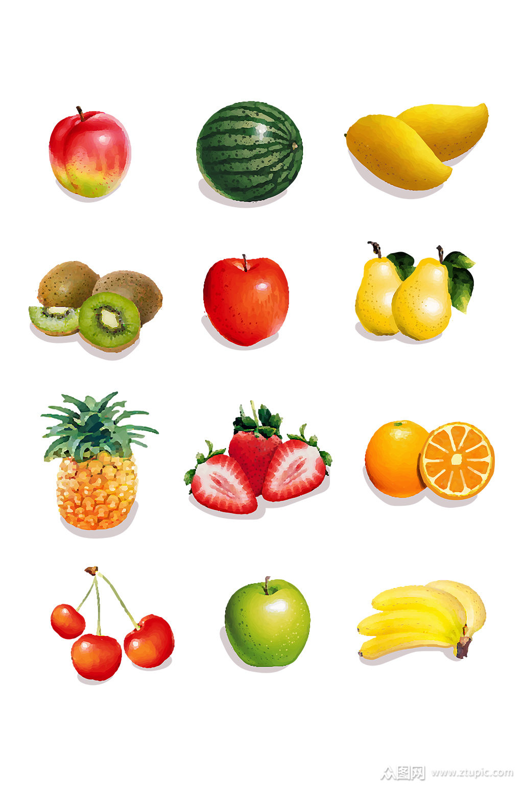 水彩晕染风格水果类套图素材