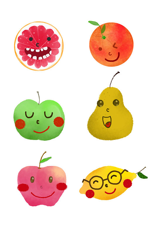 卡通水彩水果笑脸免抠