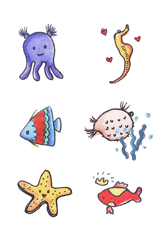 手绘马克笔海洋生物免抠