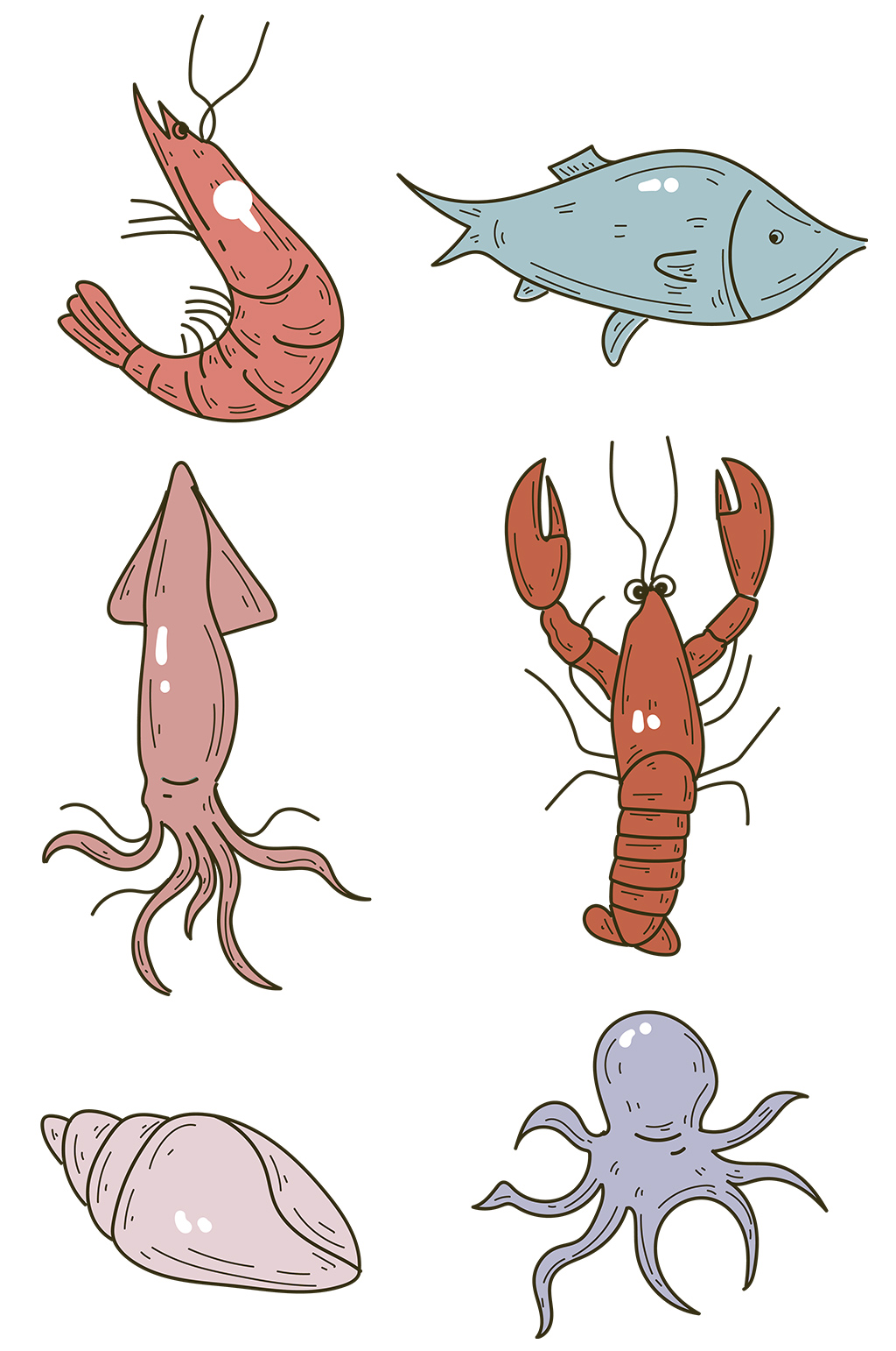 卡通海鲜海洋生物矢量素材