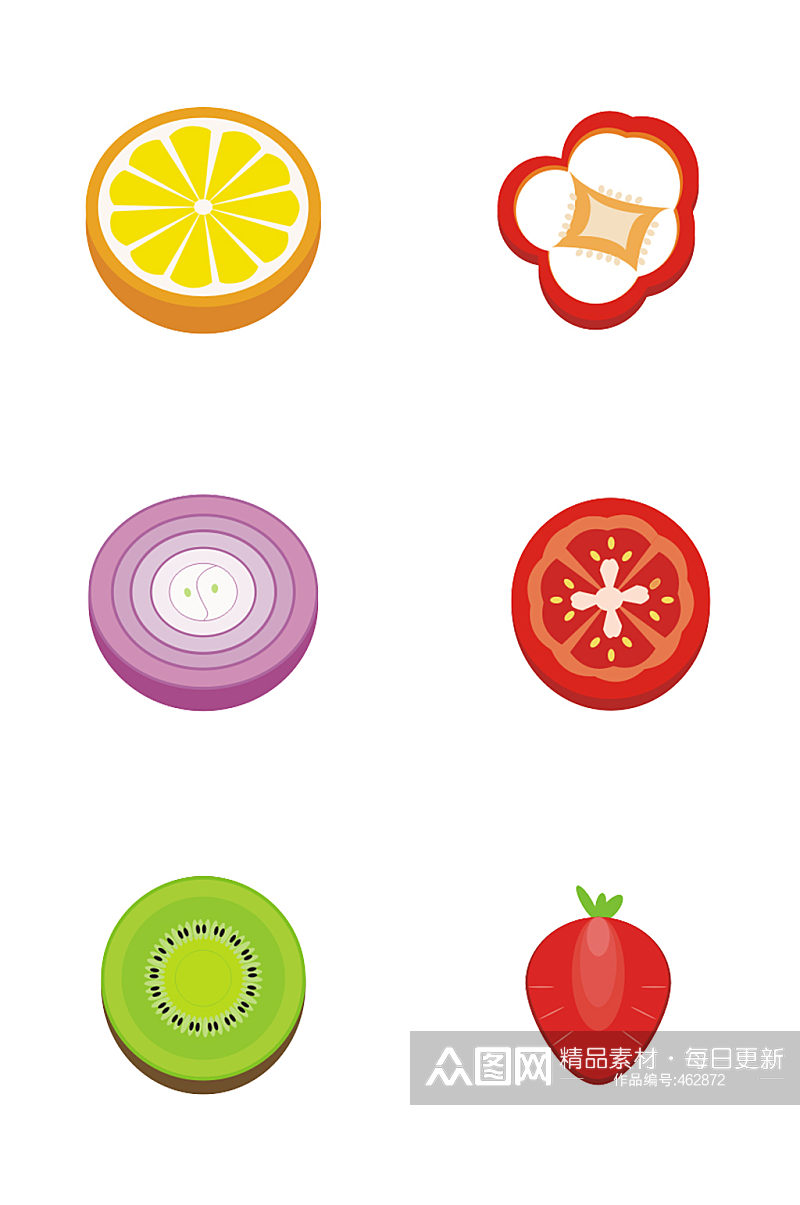 简单蔬菜水果彩色切面卡通素材