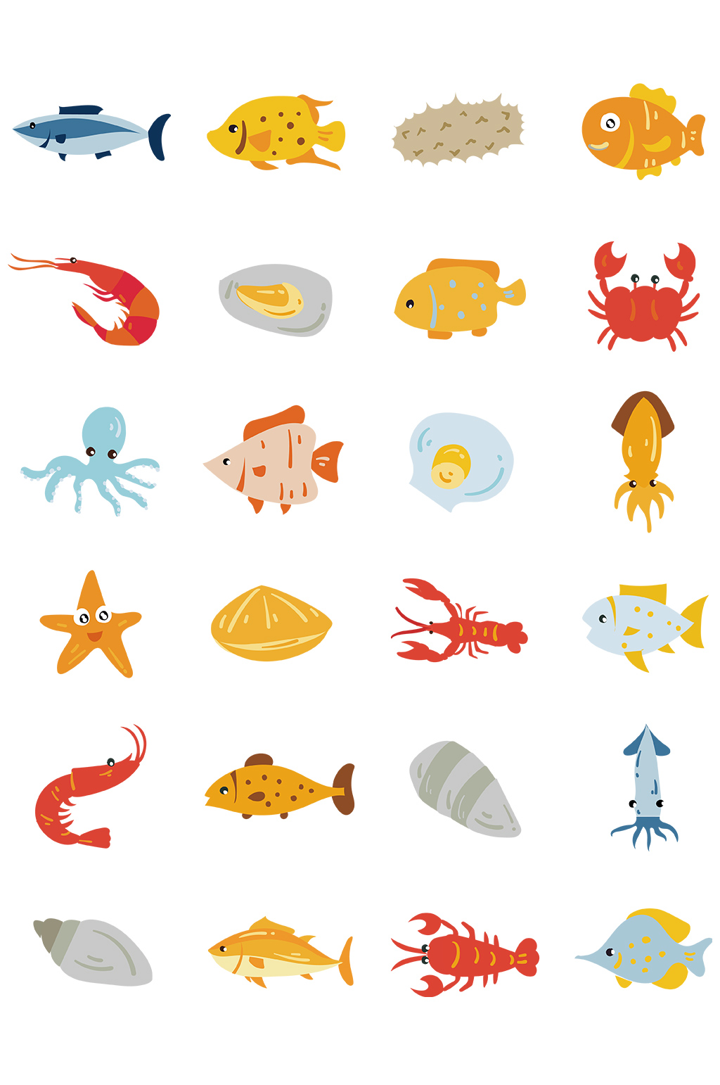 卡通水母海洋生物章鱼鱿鱼组合立即下载彩色海洋