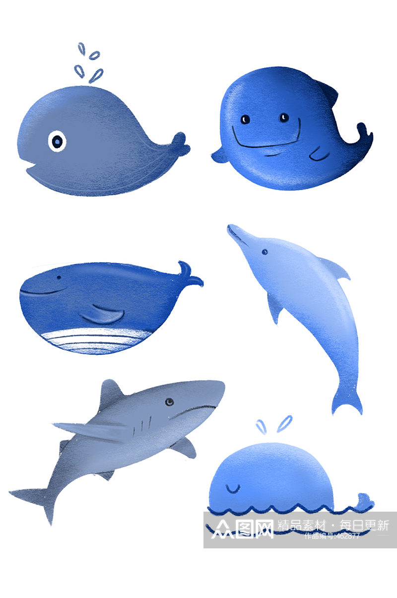 蓝色海洋生物鲸鱼海豚元素素材