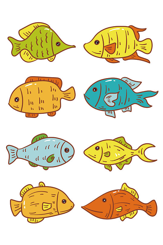 海洋生物卡通鱼插画免抠