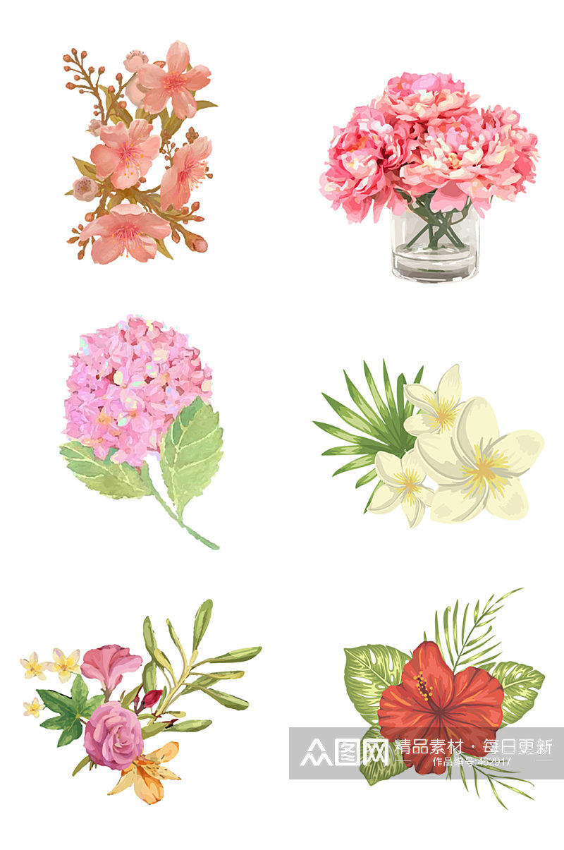 水彩花朵花卉手绘插画素材