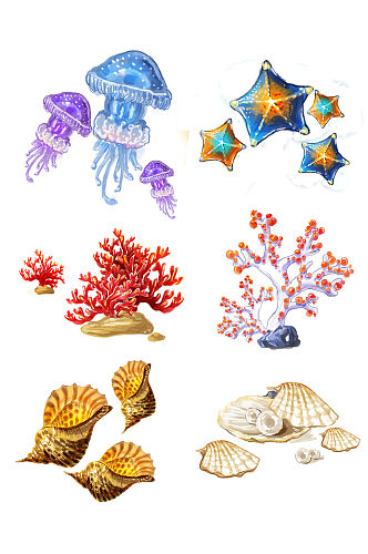 海洋无脊椎生物珊瑚素材 卡通水母