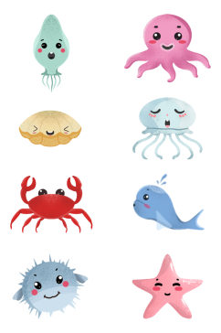 可爱卡通海洋生物设计元素