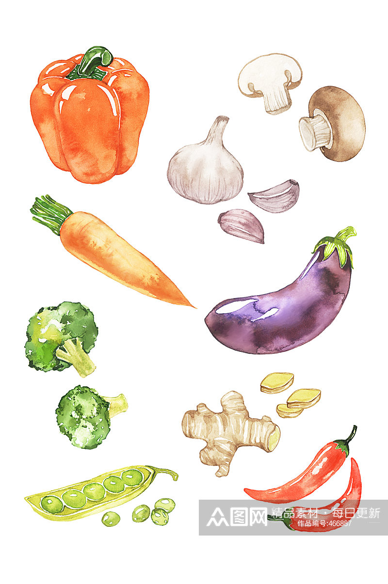 手绘水彩蔬菜生鲜装饰免抠素材