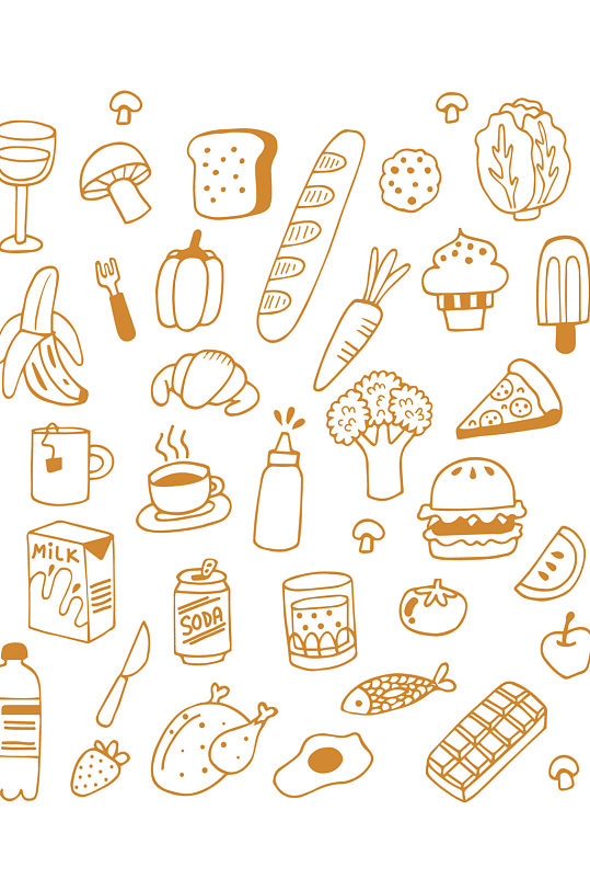 手绘卡通食物背景免抠