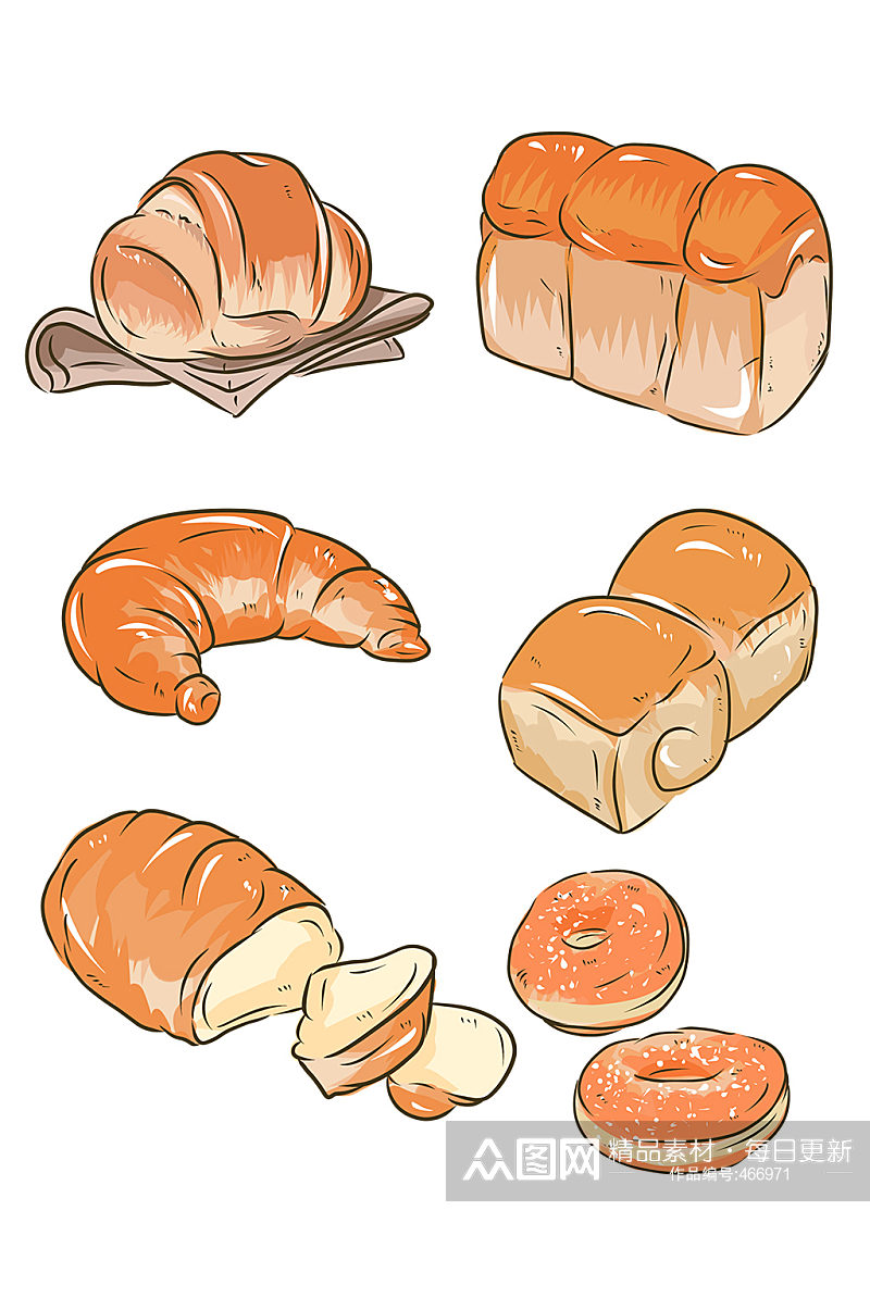 彩绘面包麦穗饼干矢量素材素材