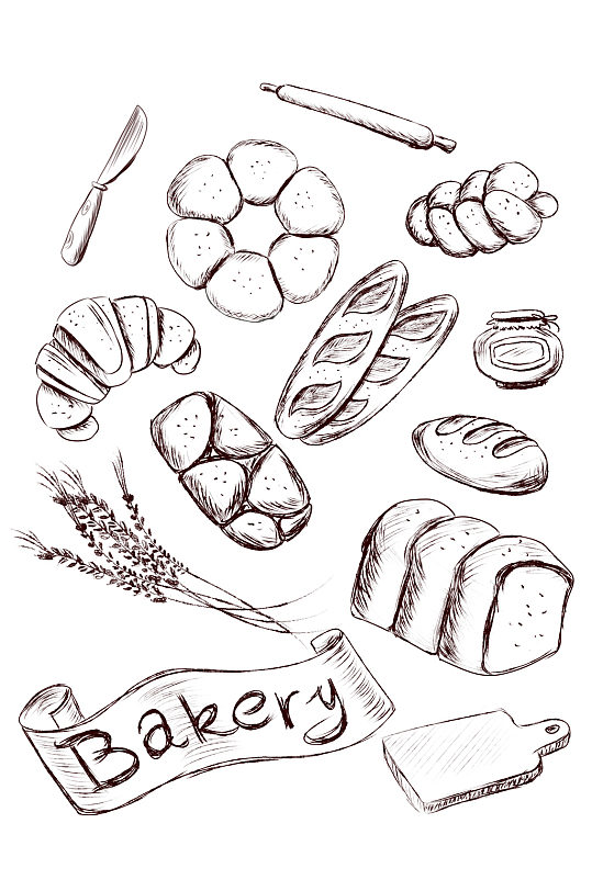 素描线条面包美食素材