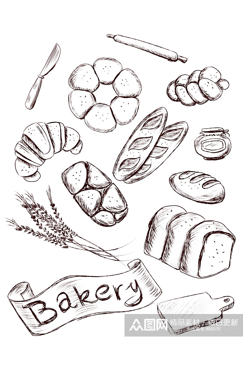 素描线条面包美食素材素材