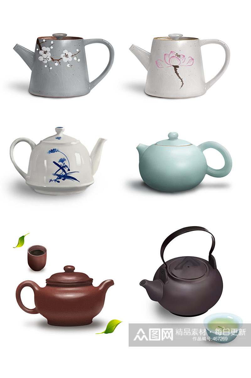 茶壶茶杯紫砂壶青花茶具素材