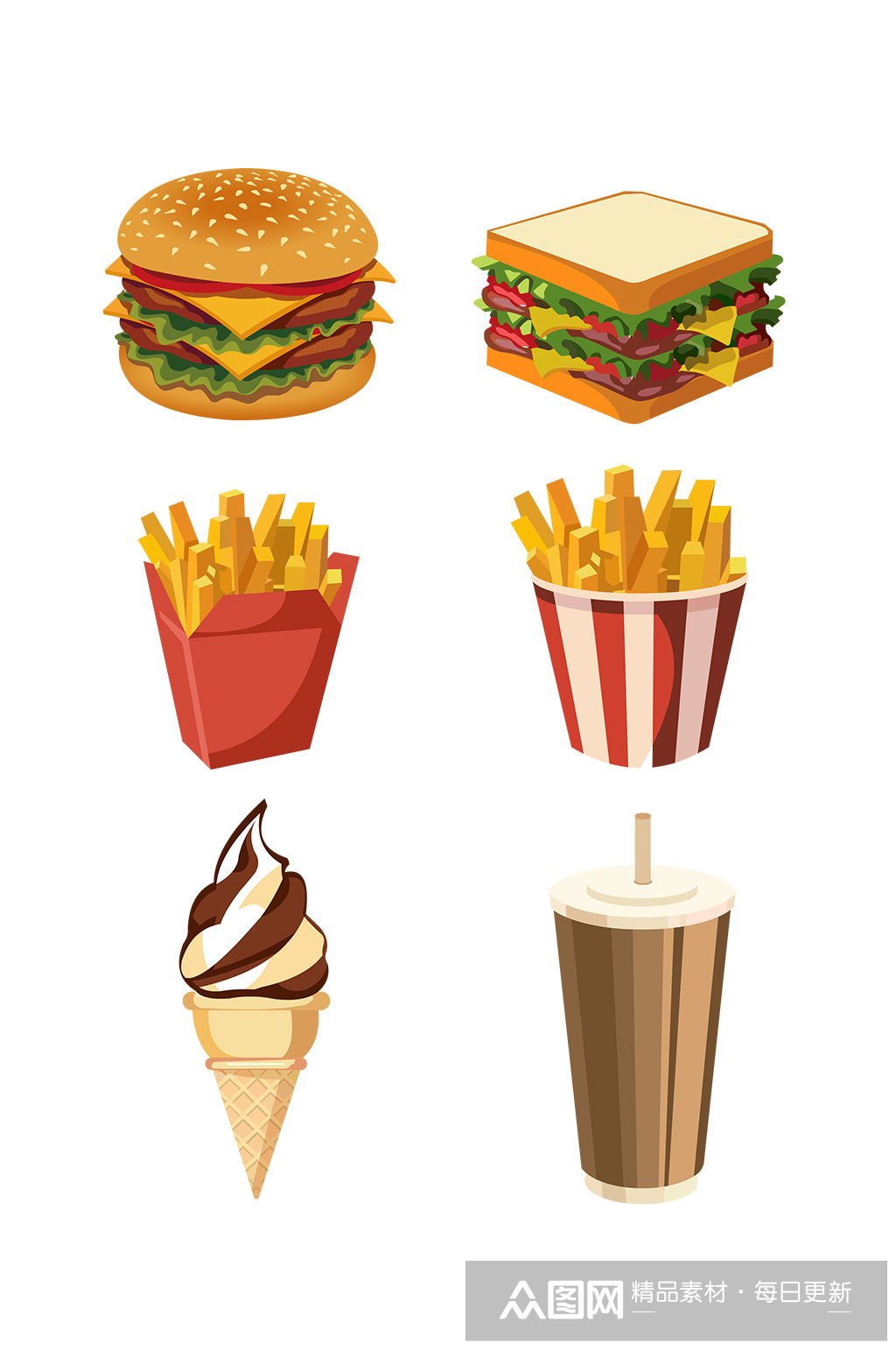 汉堡薯条食物插画矢量素材