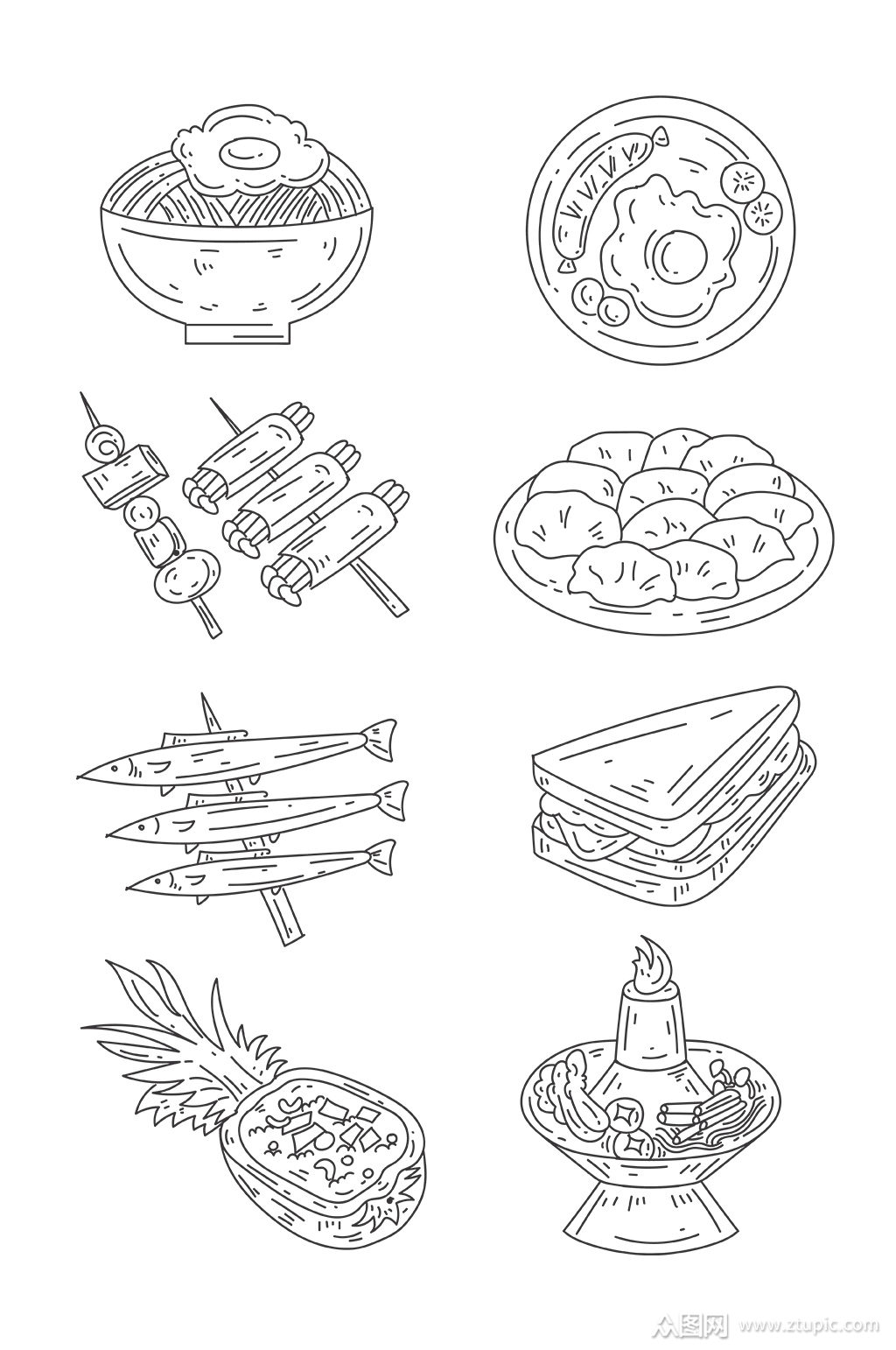 手绘线稿亚洲食物设计元素素材
