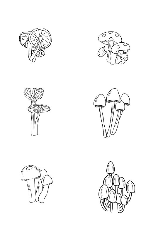 黑白手绘蘑菇设计免抠