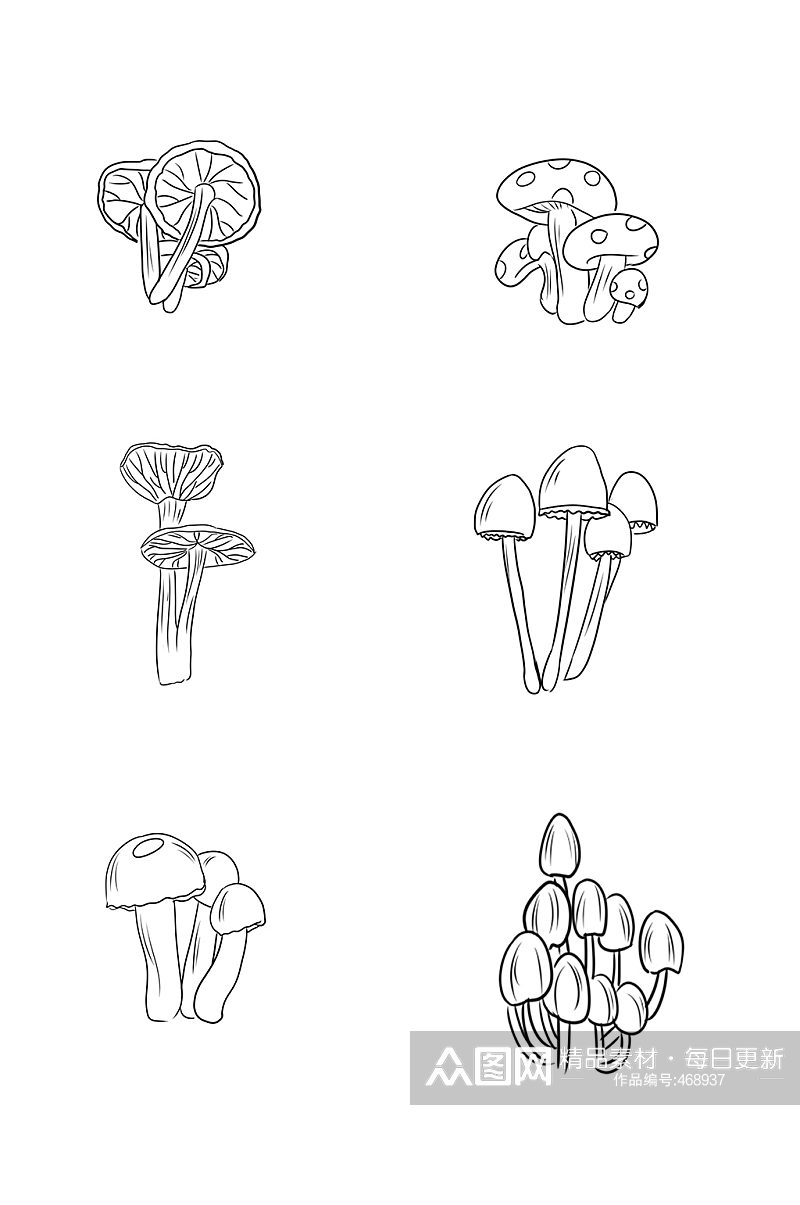 黑白手绘蘑菇设计免抠素材