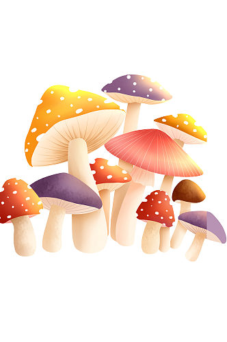 清新彩色蘑菇元素手绘设计