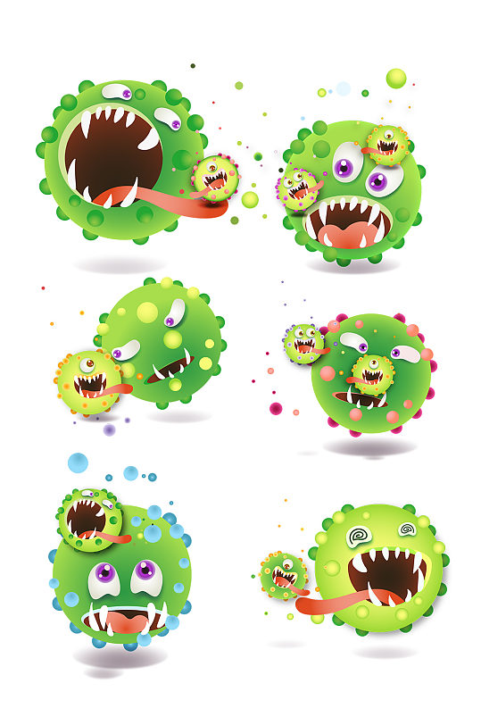 绿色细菌病菌卡通插画免抠