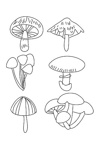 蘑菇黑白线条手绘免抠