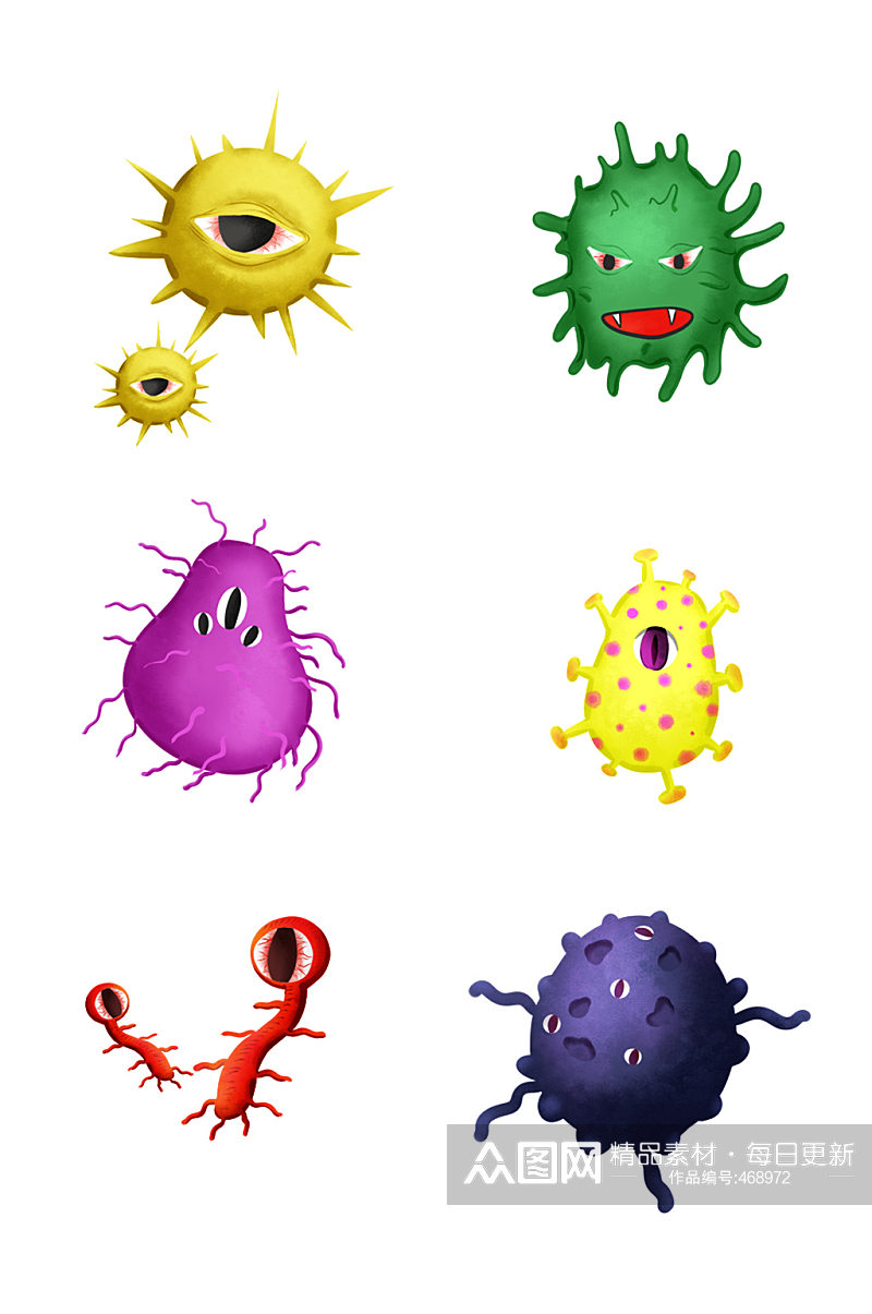 病毒病菌细菌手绘卡通素材