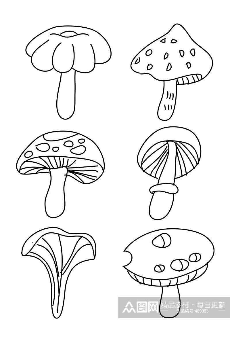 蘑菇黑白线条线稿免抠素材