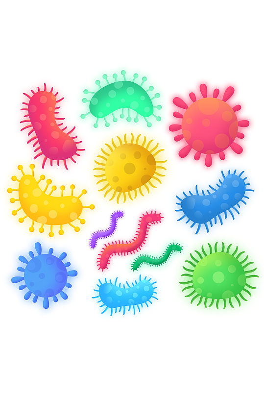 手绘病毒细菌微生物组图