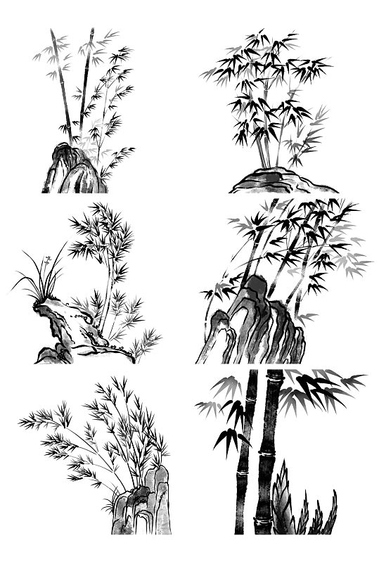 线稿竹子矢量素材剪影免抠矢量竹子素材免抠绿植手绘竹子竹林装饰免抠