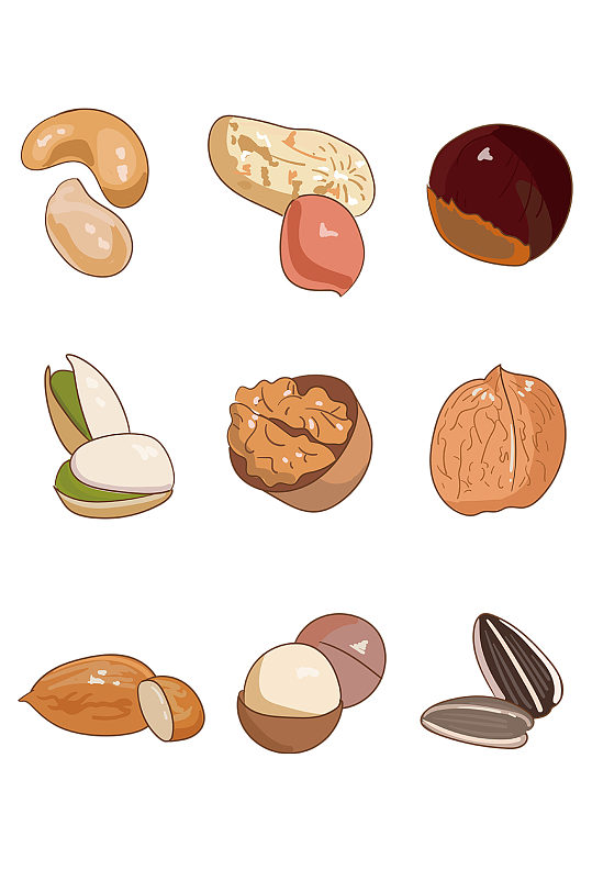 手绘坚果系列插画免抠