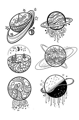 行星月球星球手绘线稿奇幻元素