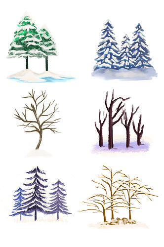 立冬雪景松树树干柏树免抠