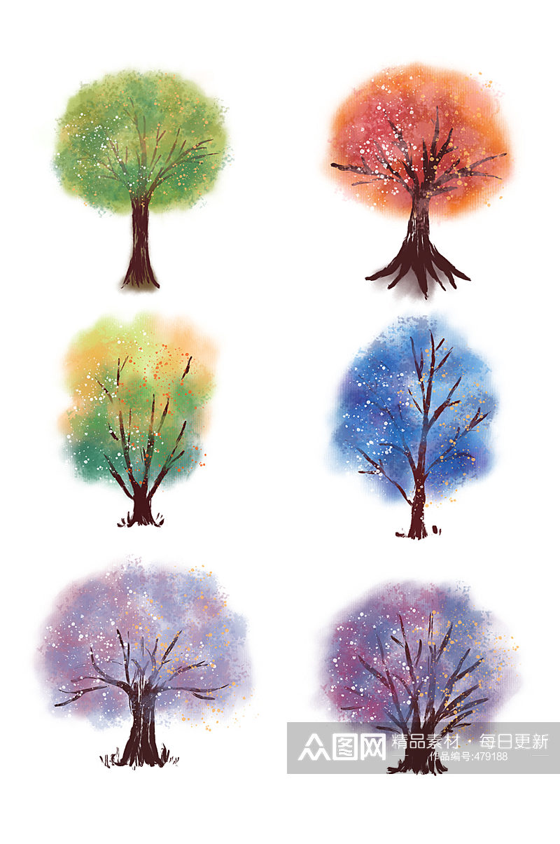 小清新插画风手绘水彩树木素材