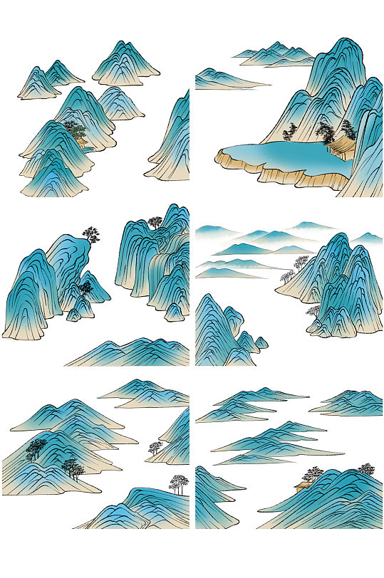 水墨中国风青山手绘免扣