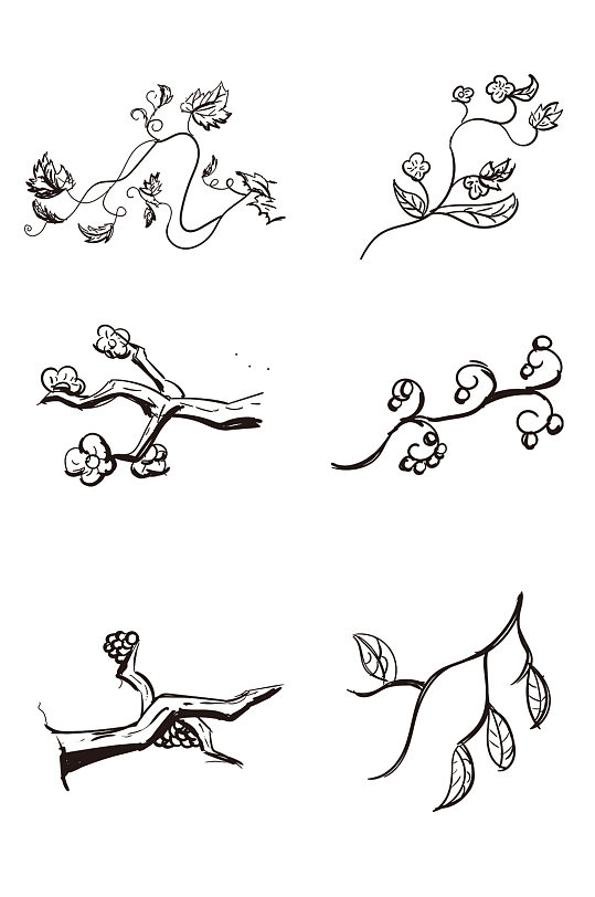 藤条线稿树枝枝叶免抠