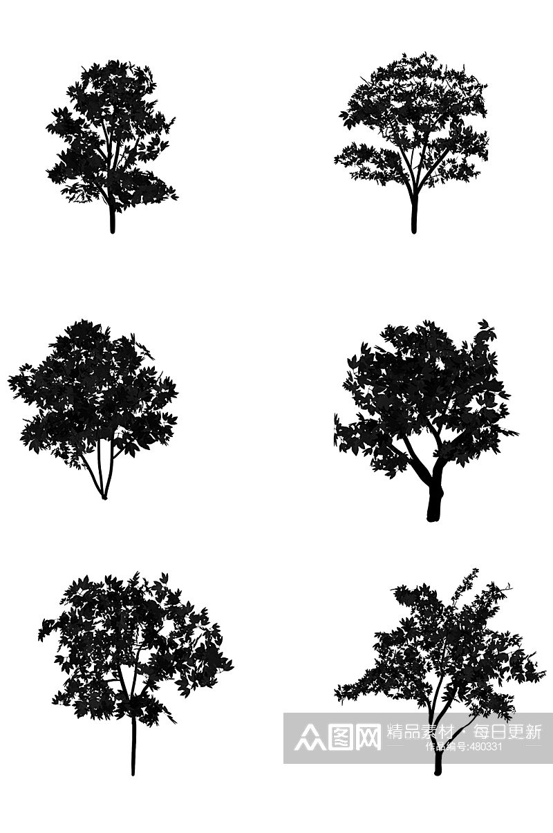 手绘树木剪影免扣素材素材