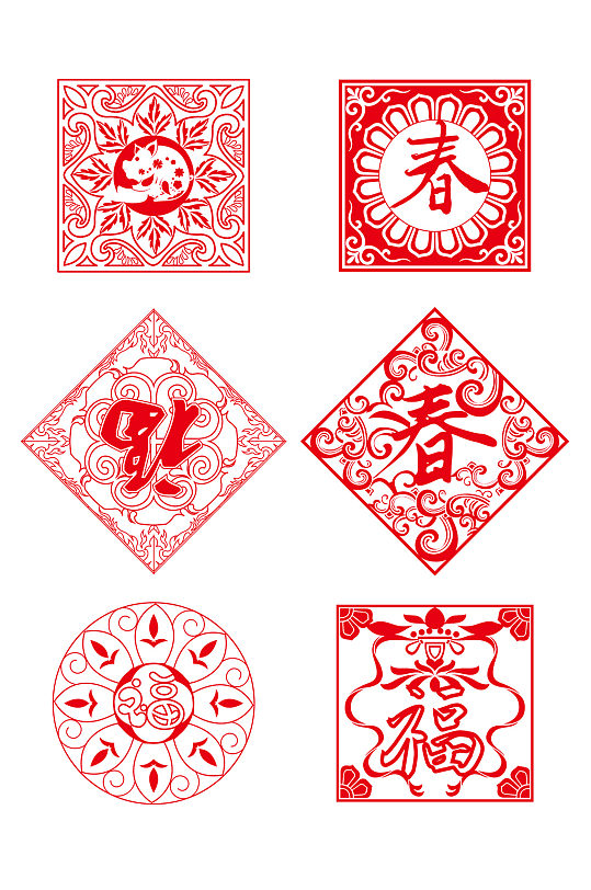 中国红色窗花剪纸底纹背景