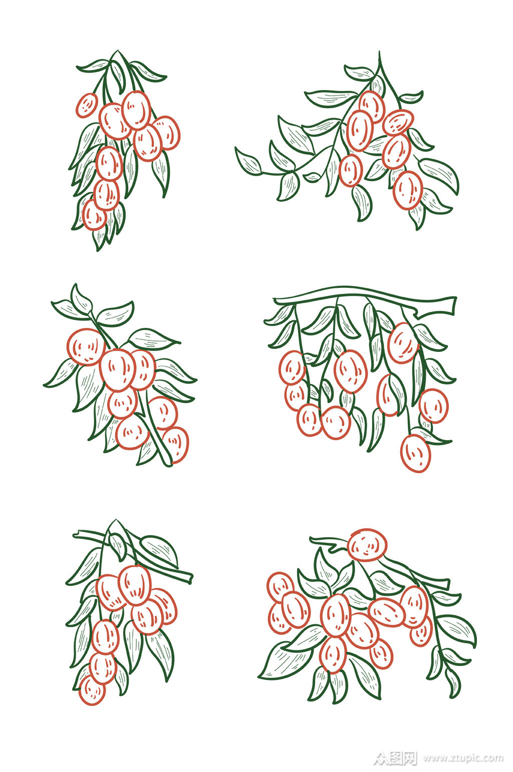 线描线稿矢量手绘枣树免抠素材