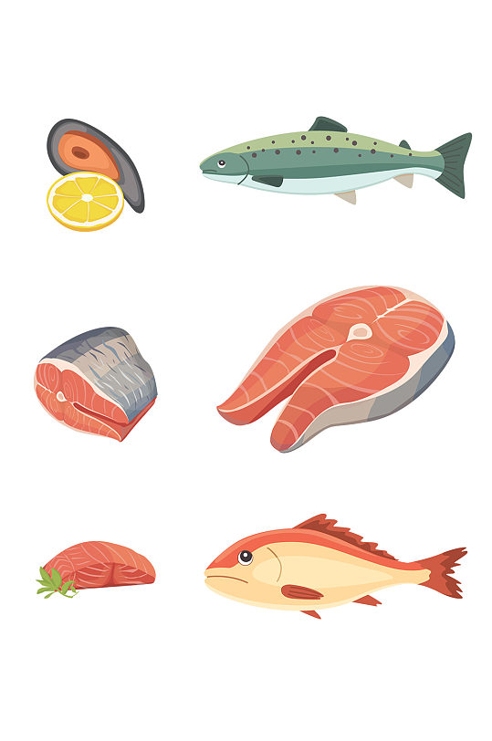鱼肉海鲜类矢量元素免抠