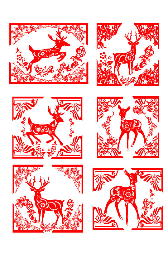 梅花鹿剪纸窗花png