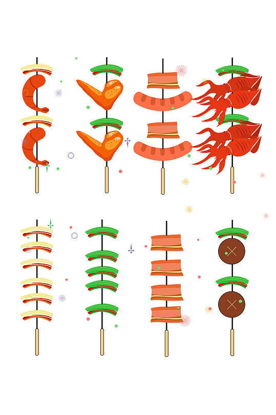 烤肉烧烤元素串串免抠