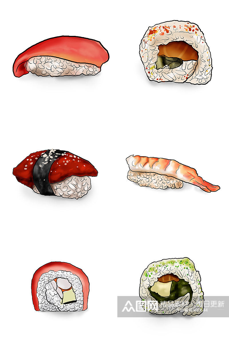 手绘多日料寿司卷免抠素材