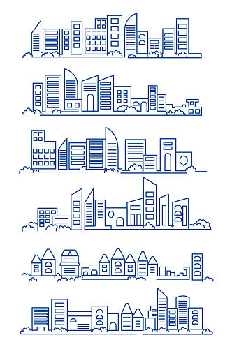 手绘线描城市线条建筑群