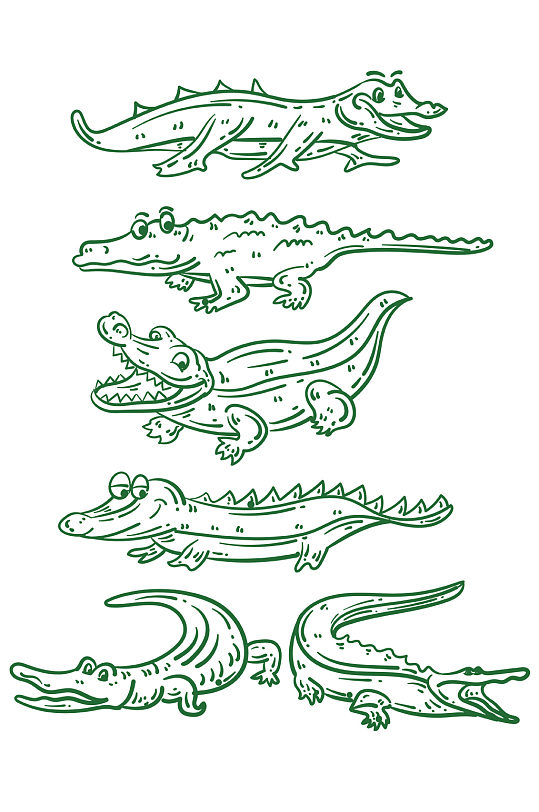 手绘线描鳄鱼装饰免抠