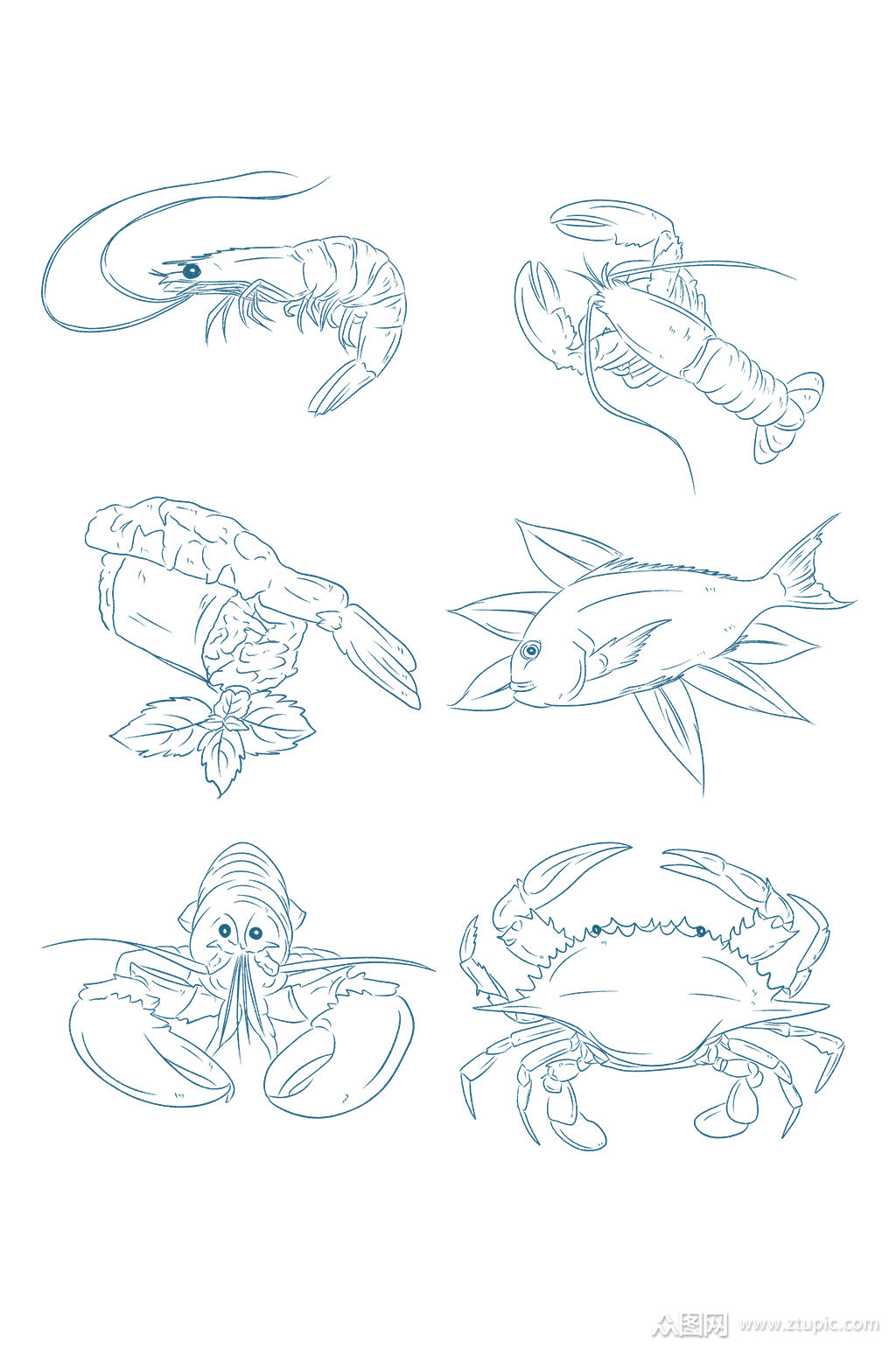 手绘食材海鲜插画免抠