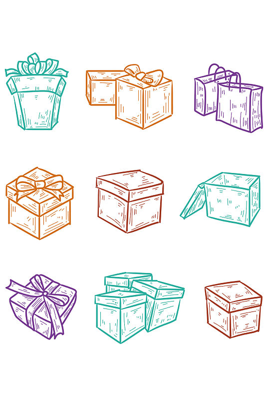 手绘线描矢量礼包礼盒免抠